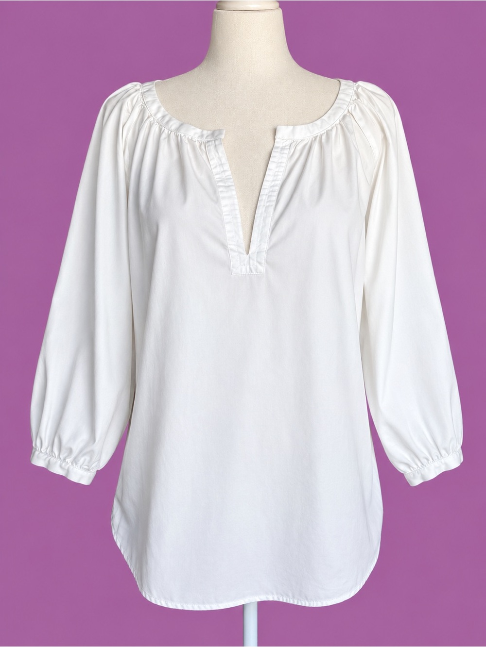 Ralph Lauren White Peasant-Style Split Neck Tunic